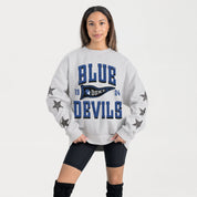 DUKE BLUE DEVILS PENNANT PRIDE EMBELLISHED STAR SLEEVE CREWNECK PULLOVER
