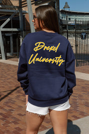 Navy Drexel University Dedication Crewneck Pullover - Back View On Model | Gameday Couture - SOHO