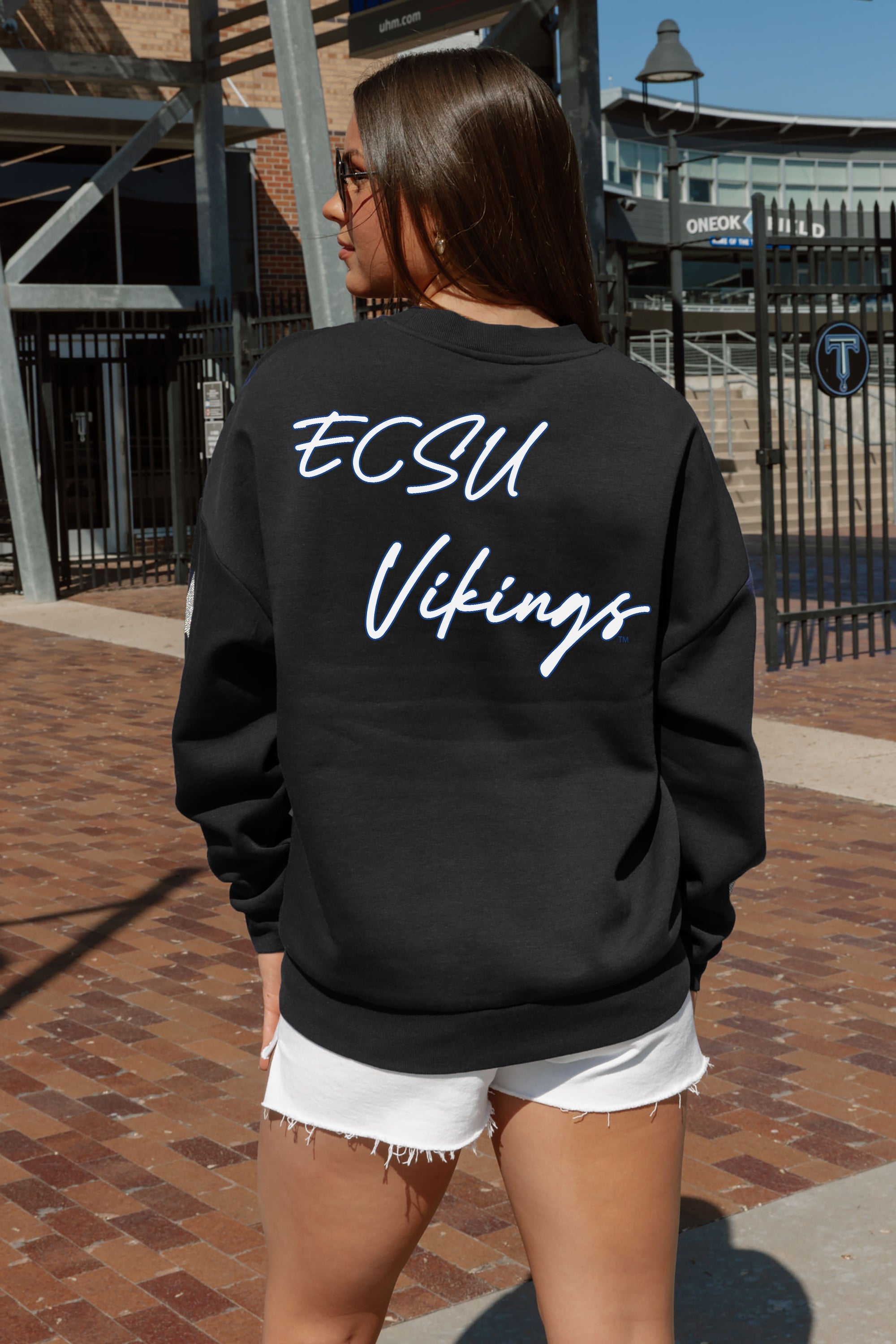 ELIZABETH CITY STATE UNIVERSITY VIKINGS DEDICATION EMBELLISHED STAR SLEEVE CREWNECK PULLOVER