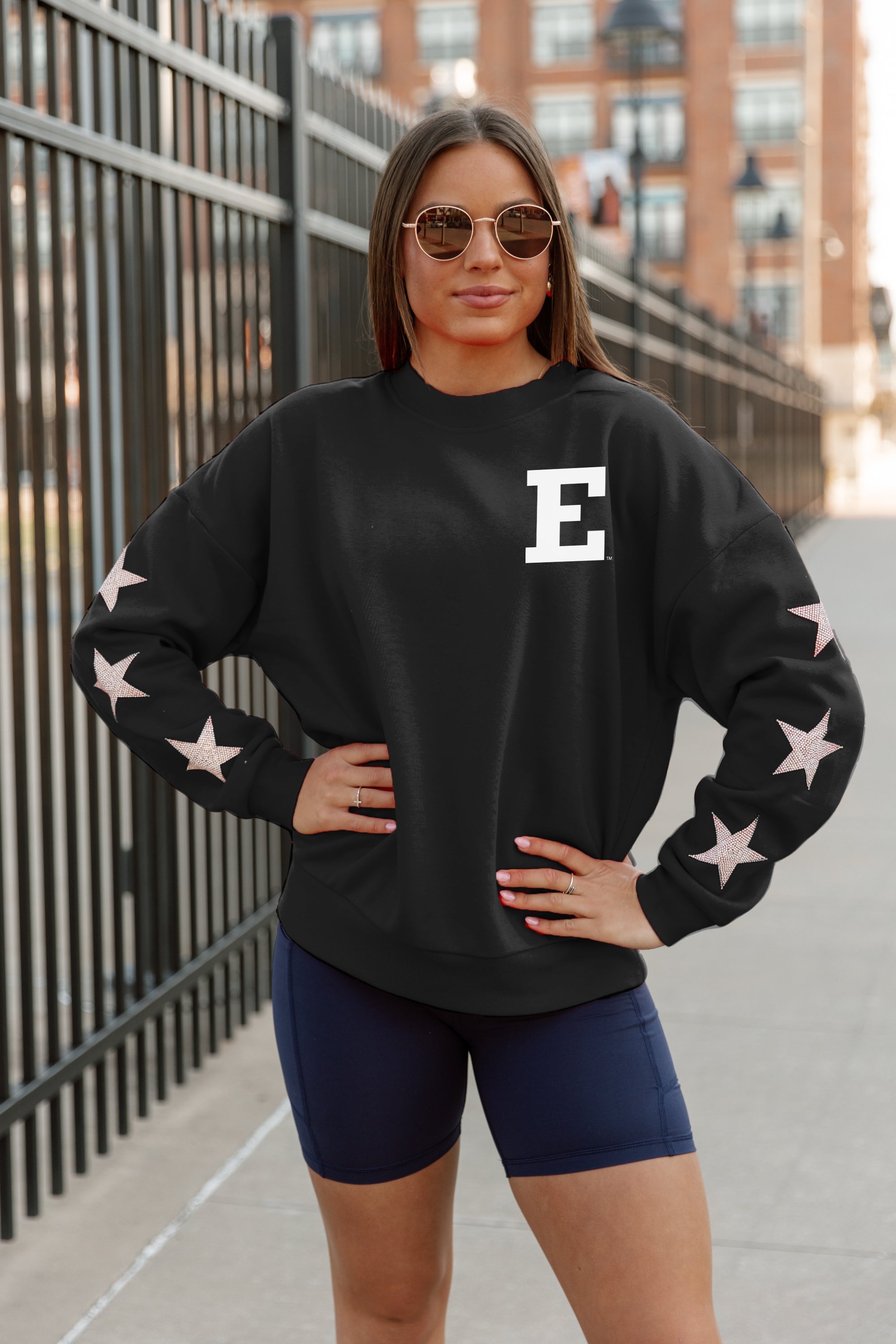 EASTERN MICHIGAN EAGLES DEDICATION EMBELLISHED STAR SLEEVE CREWNECK PULLOVER