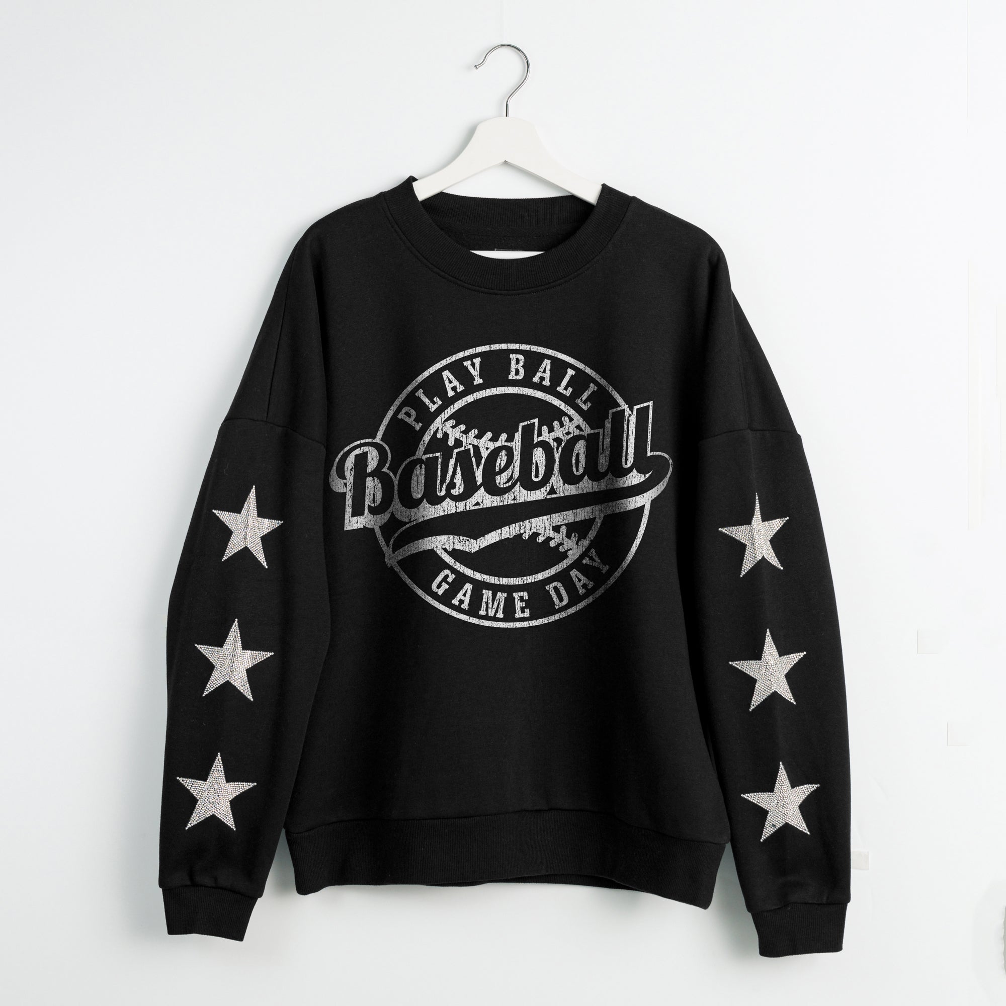PLAY BALL STAR EMBELLISHED CREW SWEATSHIRT