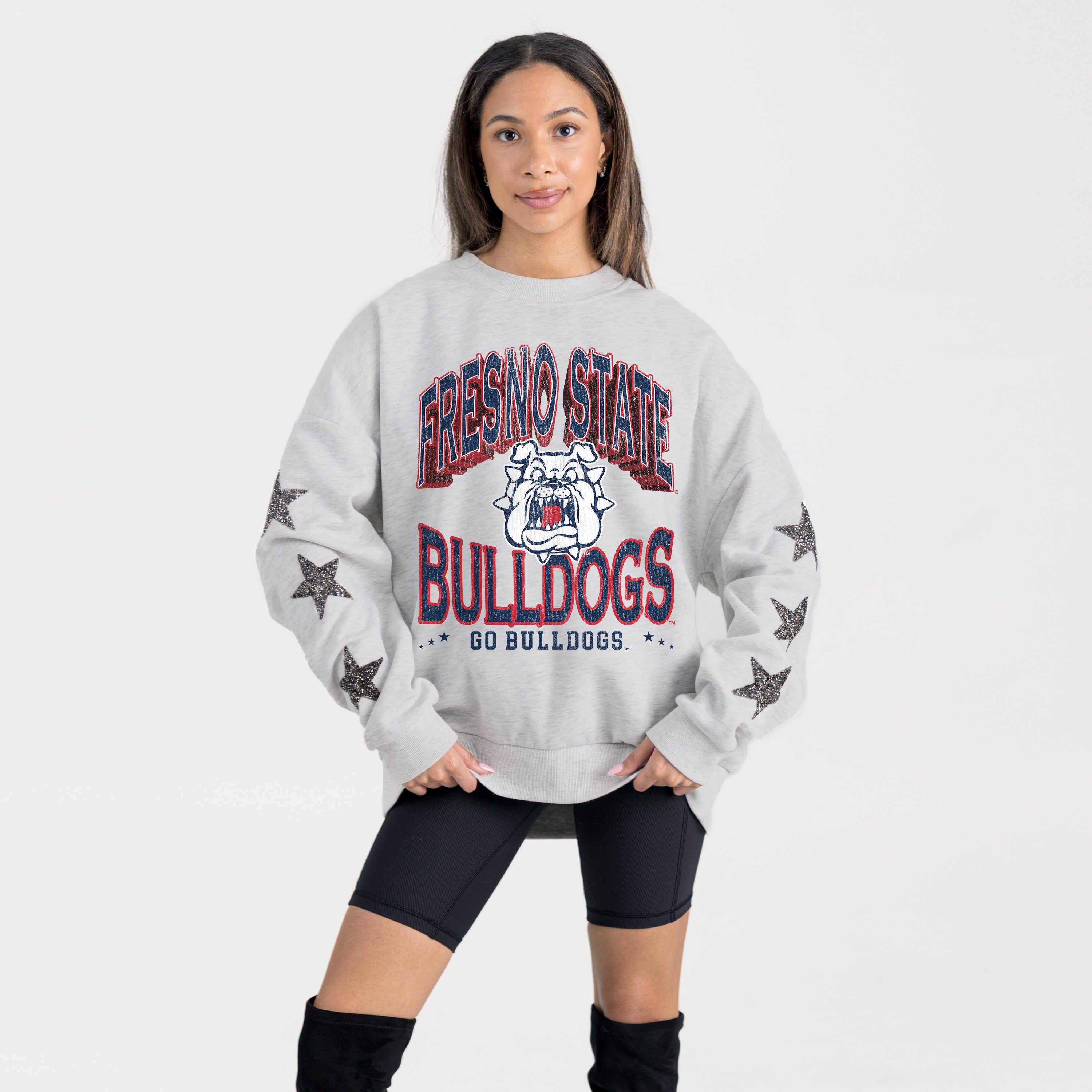 FRESNO STATE BULLDOGS RESILIENCE STAR EMBELLISHED CREW SWEATSHIRT