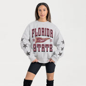 FLORIDA STATE SEMINOLES PENNANT PRIDE EMBELLISHED STAR SLEEVE CREWNECK PULLOVER