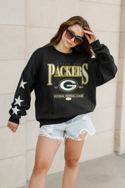 GREEN BAY PACKERS GAMEDAY GLIMMER EMBELLISHED STAR SLEEVE CREWNECK PULLOVER
