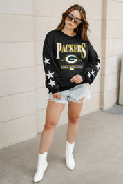 GREEN BAY PACKERS GAMEDAY GLIMMER EMBELLISHED STAR SLEEVE CREWNECK PULLOVER