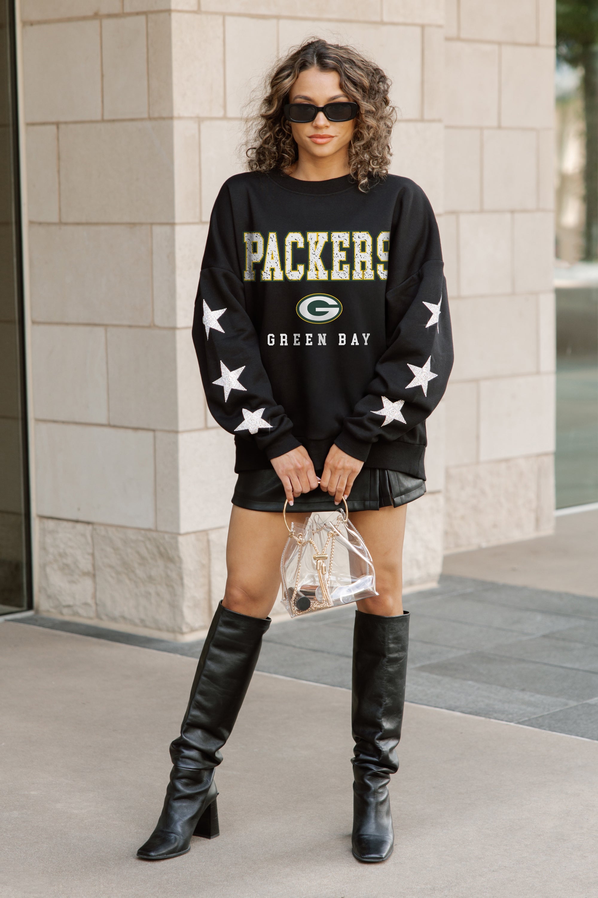 GREEN BAY PACKERS VELOCITY STAR EMBELLISHED CREW SWEATSHIRT