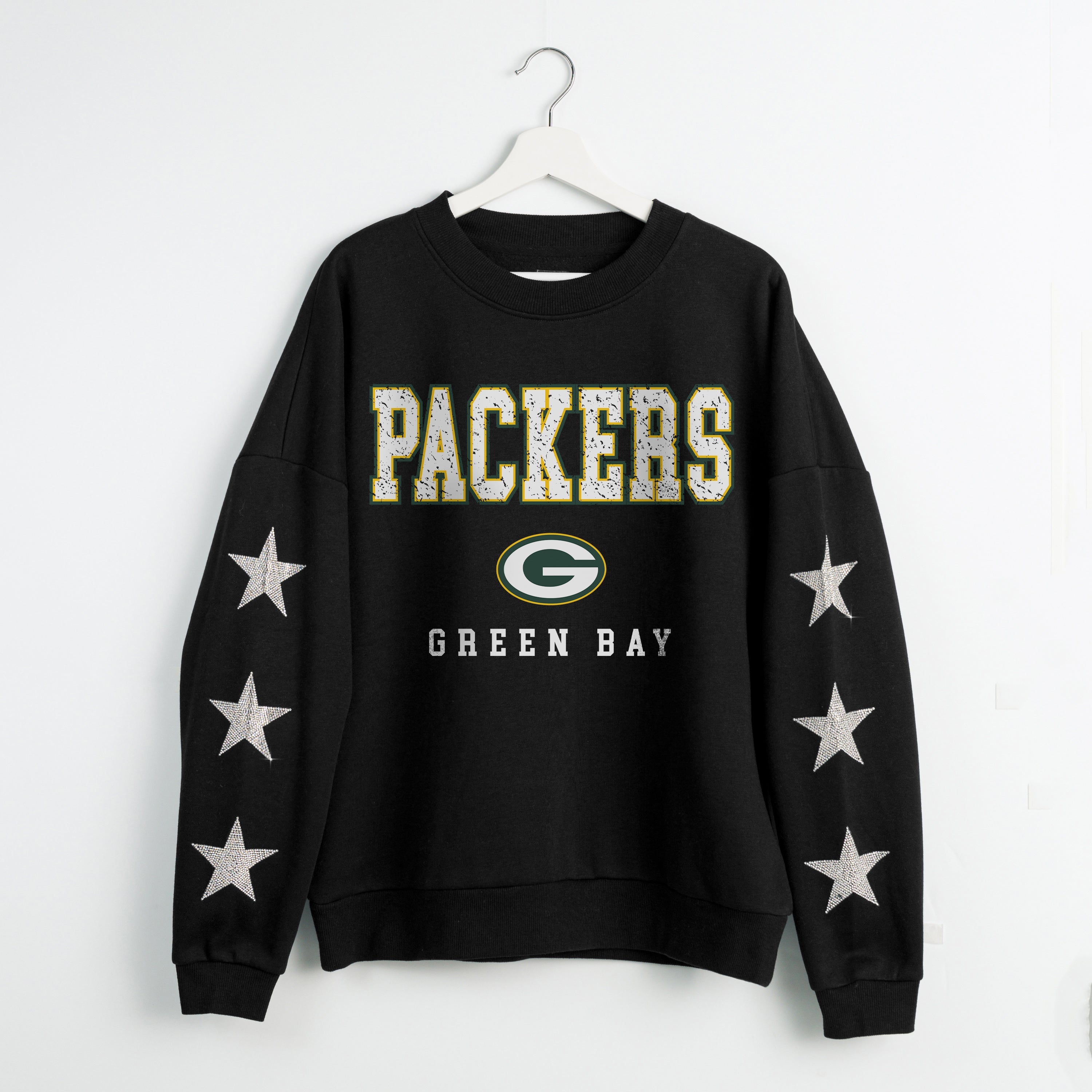 GREEN BAY PACKERS VELOCITY STAR EMBELLISHED CREW SWEATSHIRT