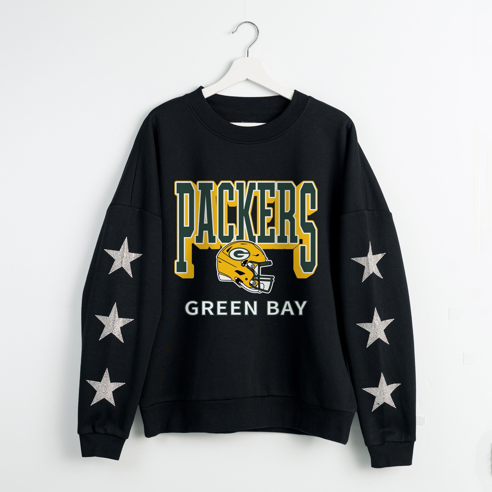 GREEN BAY PACKERS PURE VICTORY STAR EMBELLISHED CREW SWEATSHIRT