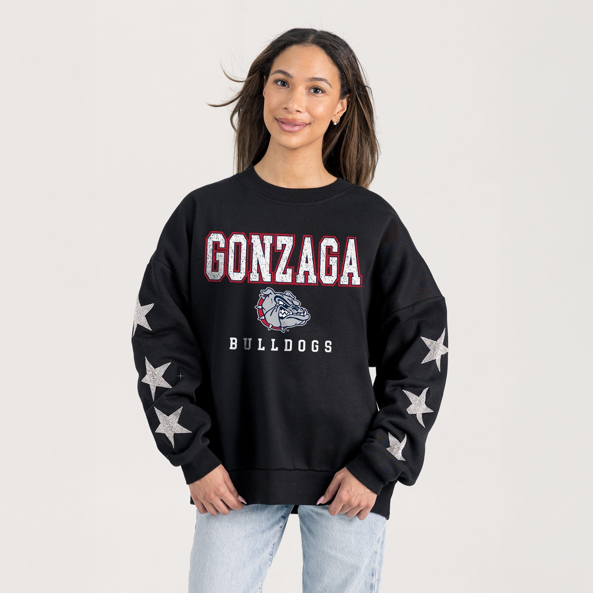 GONZAGA BULLDOGS VELOCITY STAR EMBELLISHED CREW SWEATSHIRT