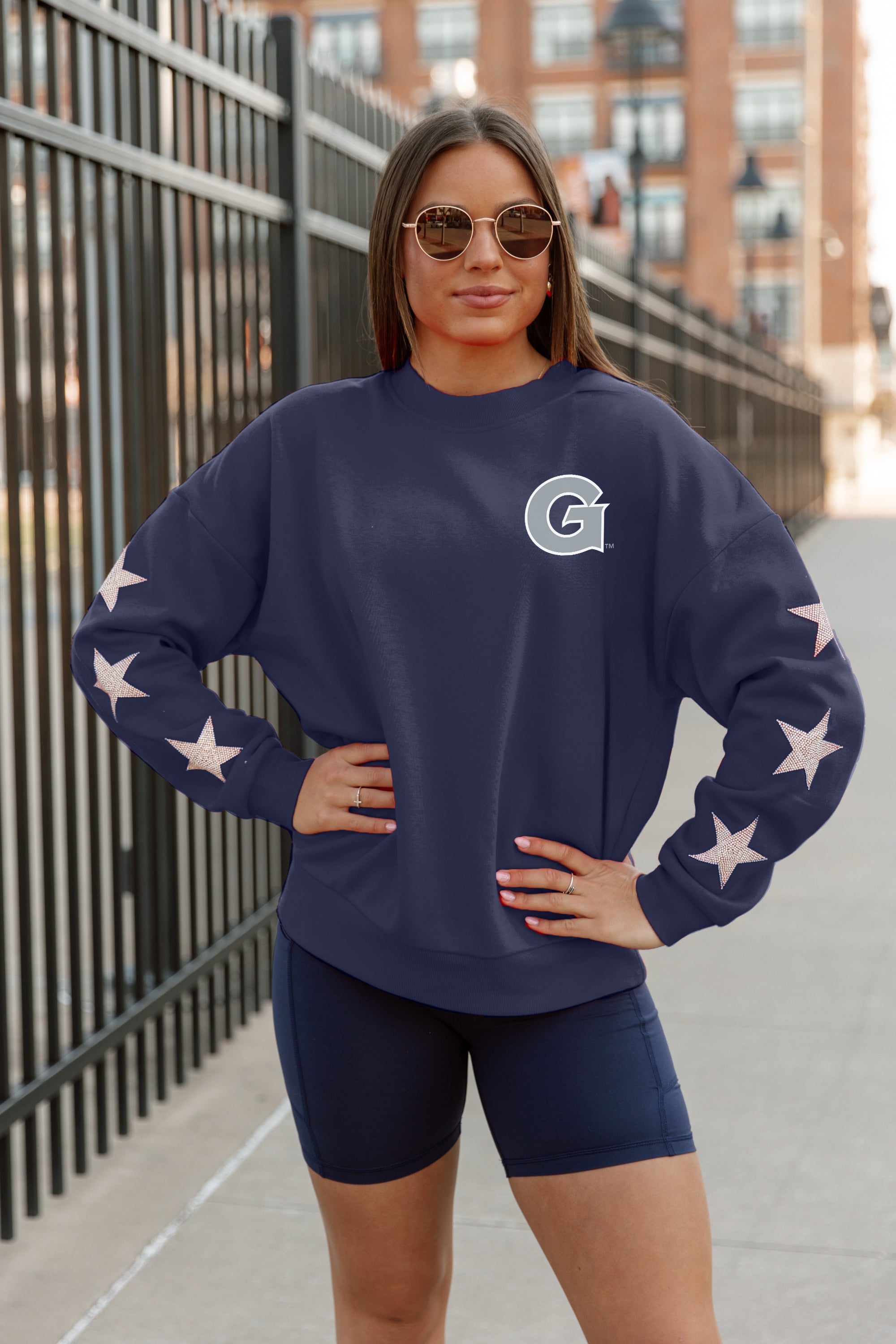 Women's Georgetown Hoyas Star-Sleeve Crewneck | Gameday Couture - SOHO