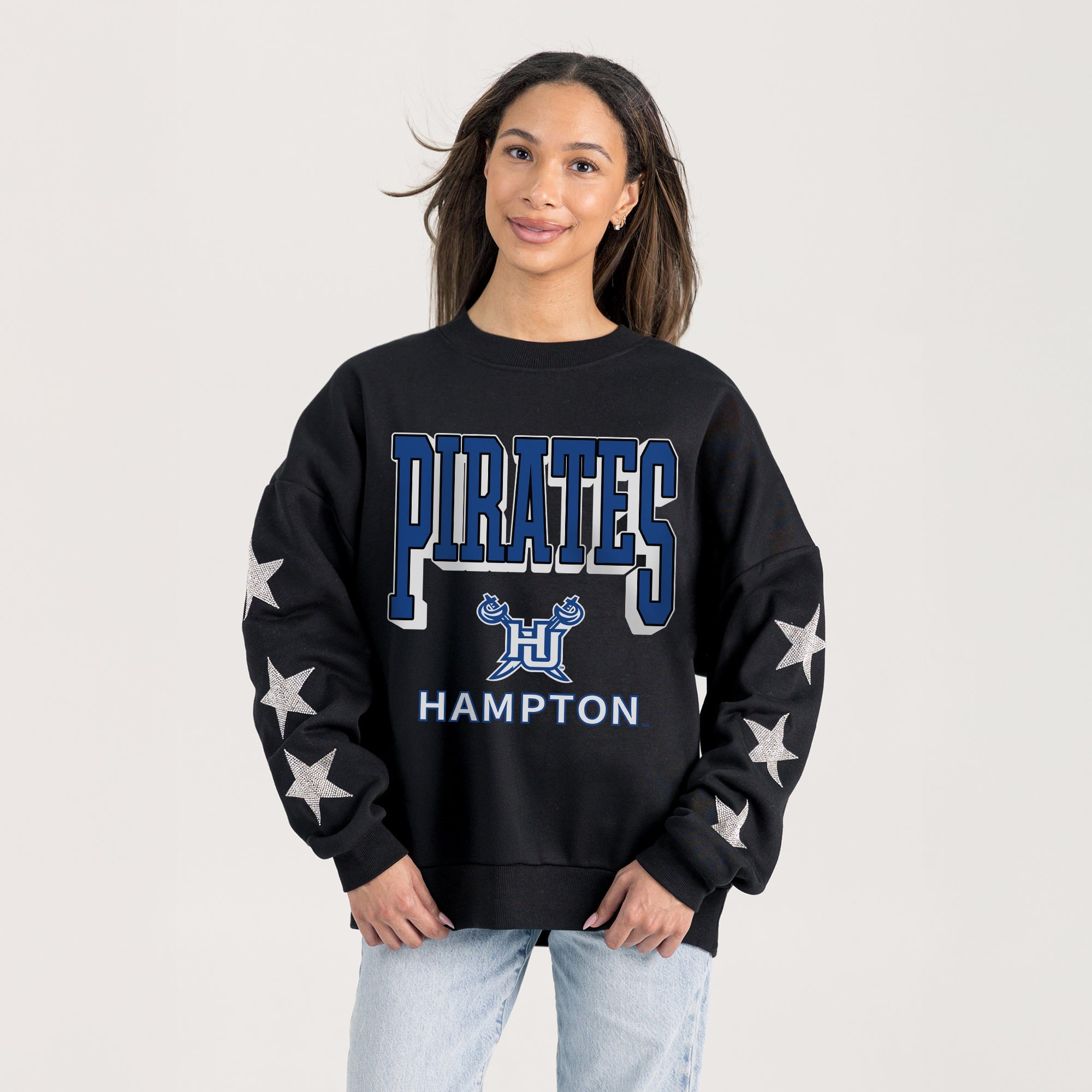 HAMPTON PIRATES PURE VICTORY EMBELLISHED STAR SLEEVE CREWNECK PULLOVER