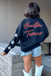 HOUSTON TEXANS RADIANT ENERGY EMBELLISHED STAR SLEEVE CREWNECK PULLOVER