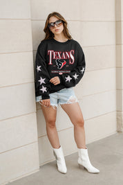 HOUSTON TEXANS GAMEDAY GLIMMER EMBELLISHED STAR SLEEVE CREWNECK PULLOVER