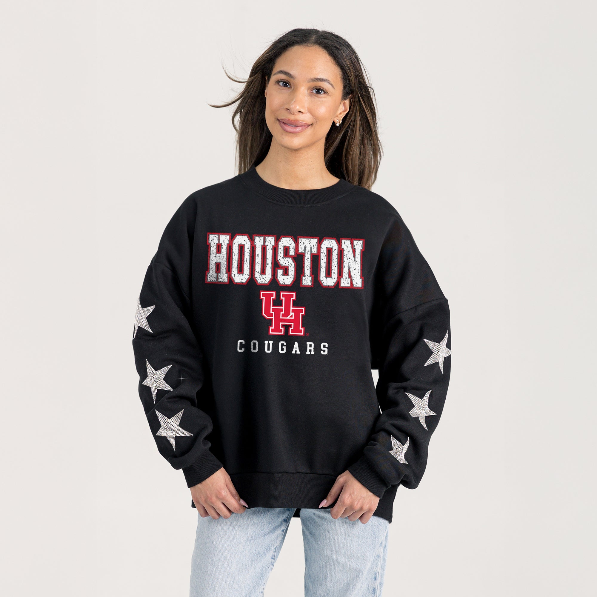 HOUSTON COUGARS VELOCITY STAR EMBELLISHED CREW SWEATSHIRT