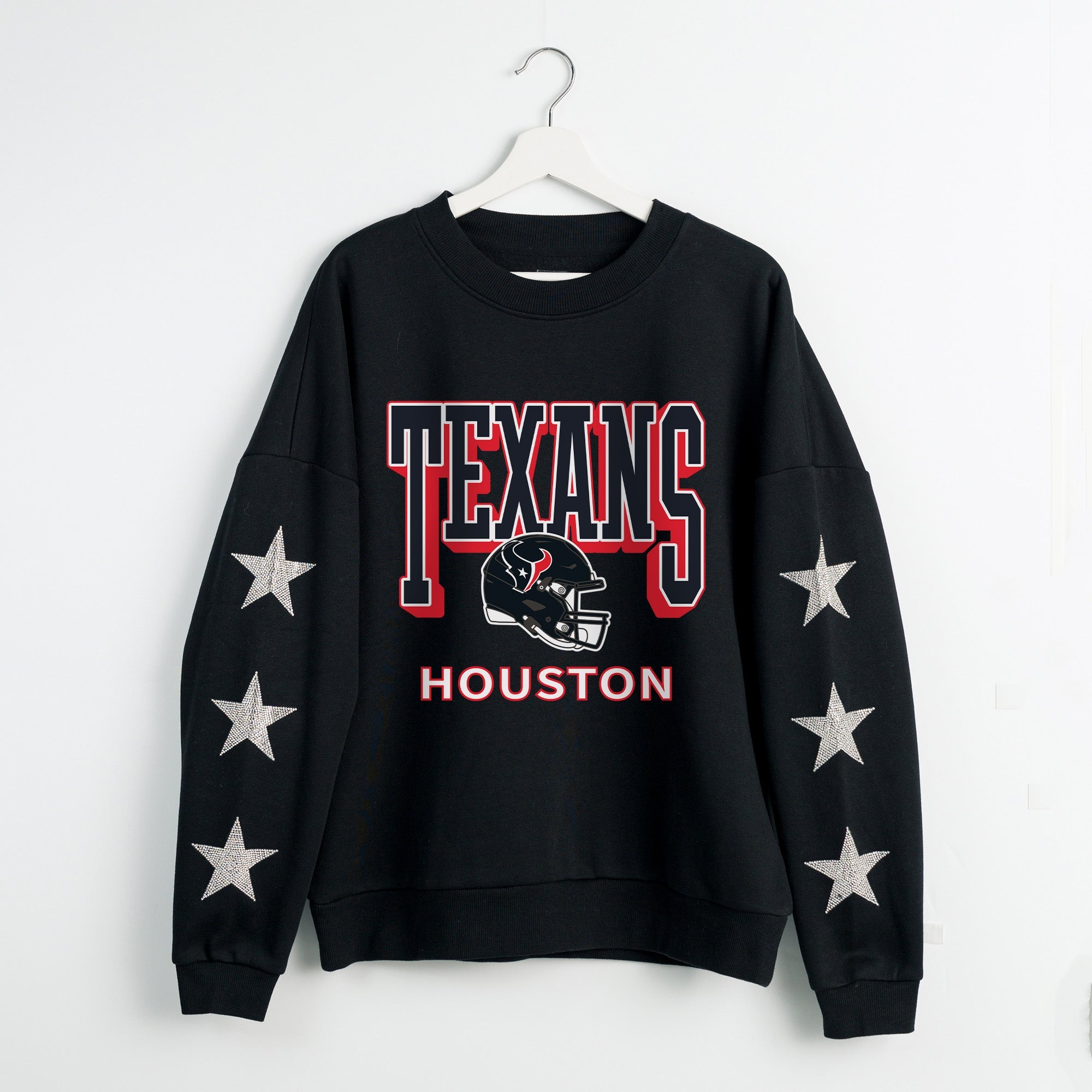 HOUSTON TEXANS PURE VICTORY STAR EMBELLISHED CREW SWEATSHIRT