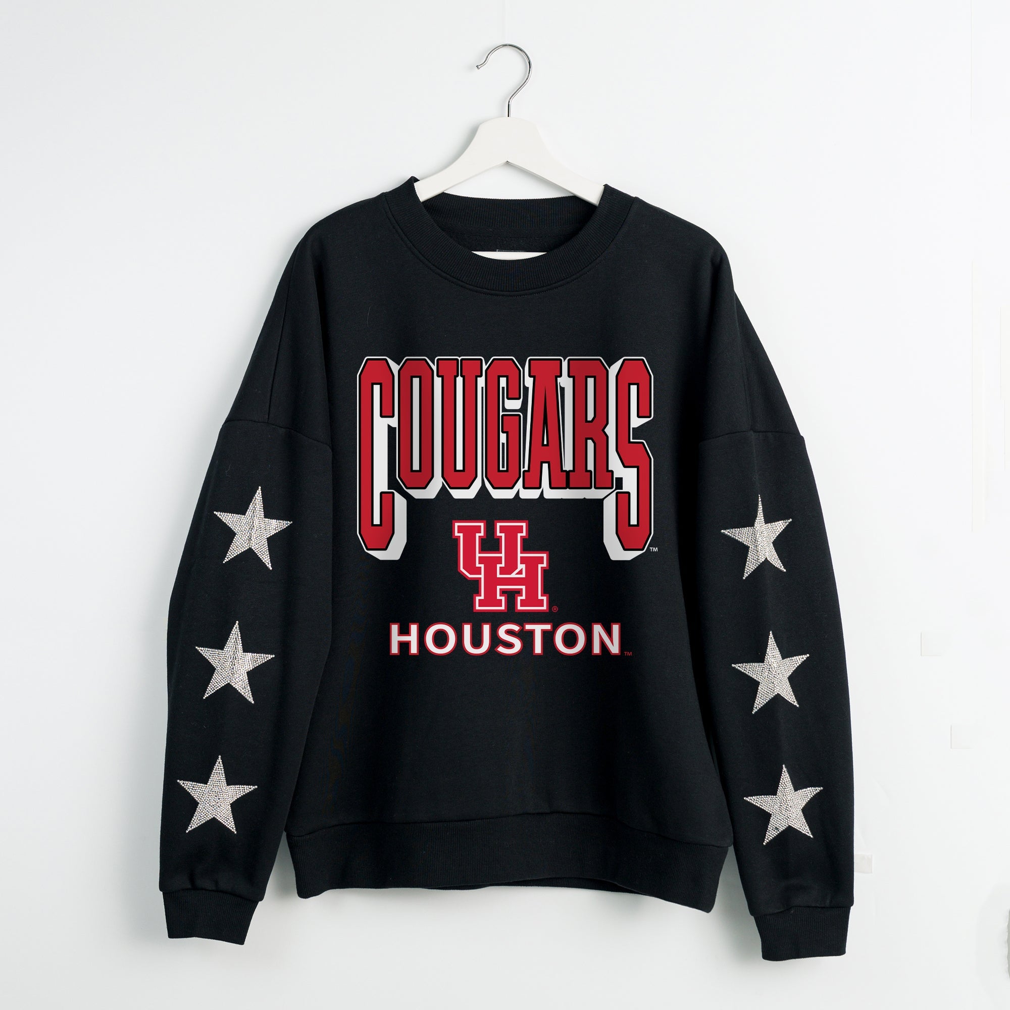HOUSTON COUGARS PURE VICTORY EMBELLISHED STAR SLEEVE CREWNECK PULLOVER