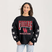 HOUSTON COUGARS PURE VICTORY EMBELLISHED STAR SLEEVE CREWNECK PULLOVER