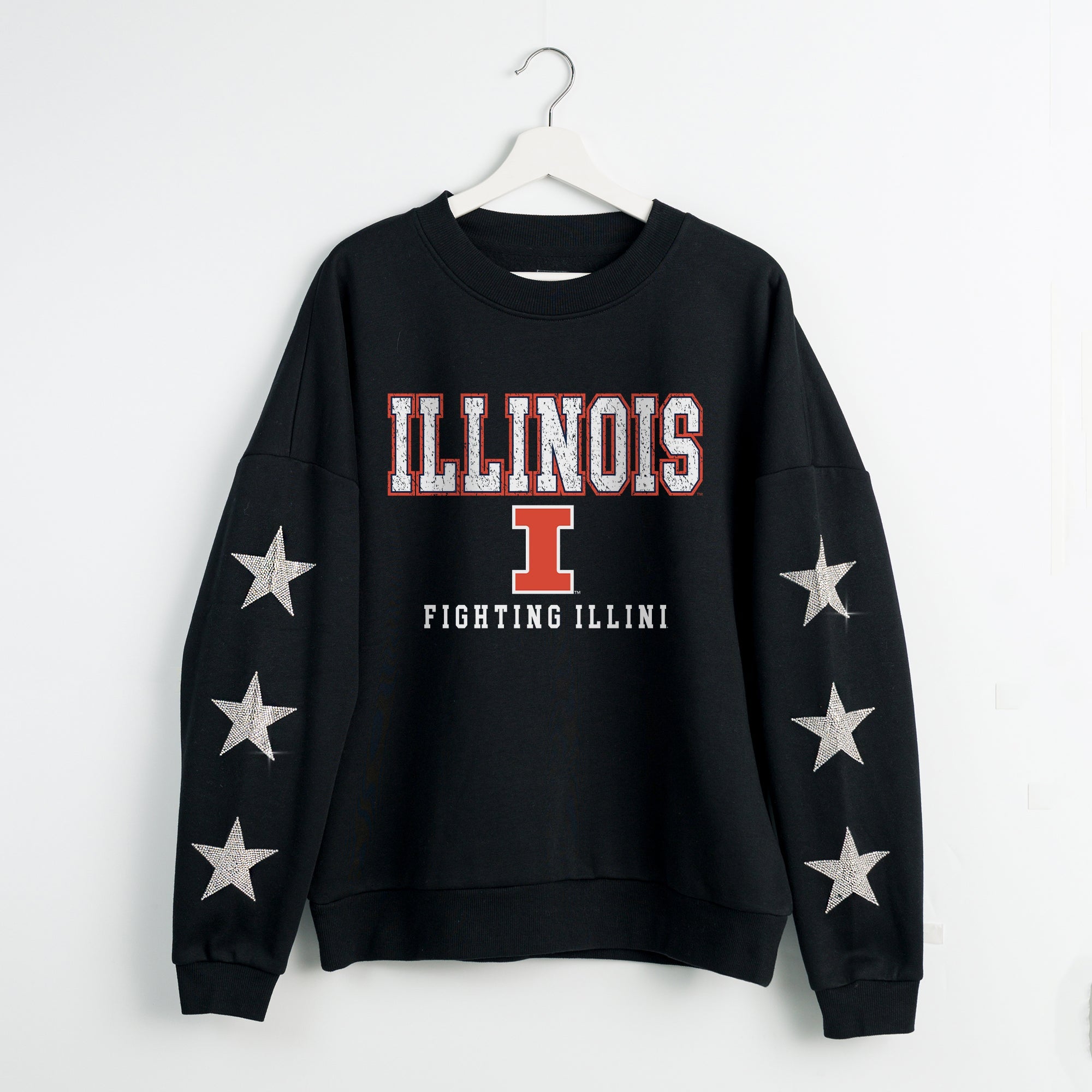 ILLINOIS FIGHTING ILLINI VELOCITY STAR EMBELLISHED CREW SWEATSHIRT