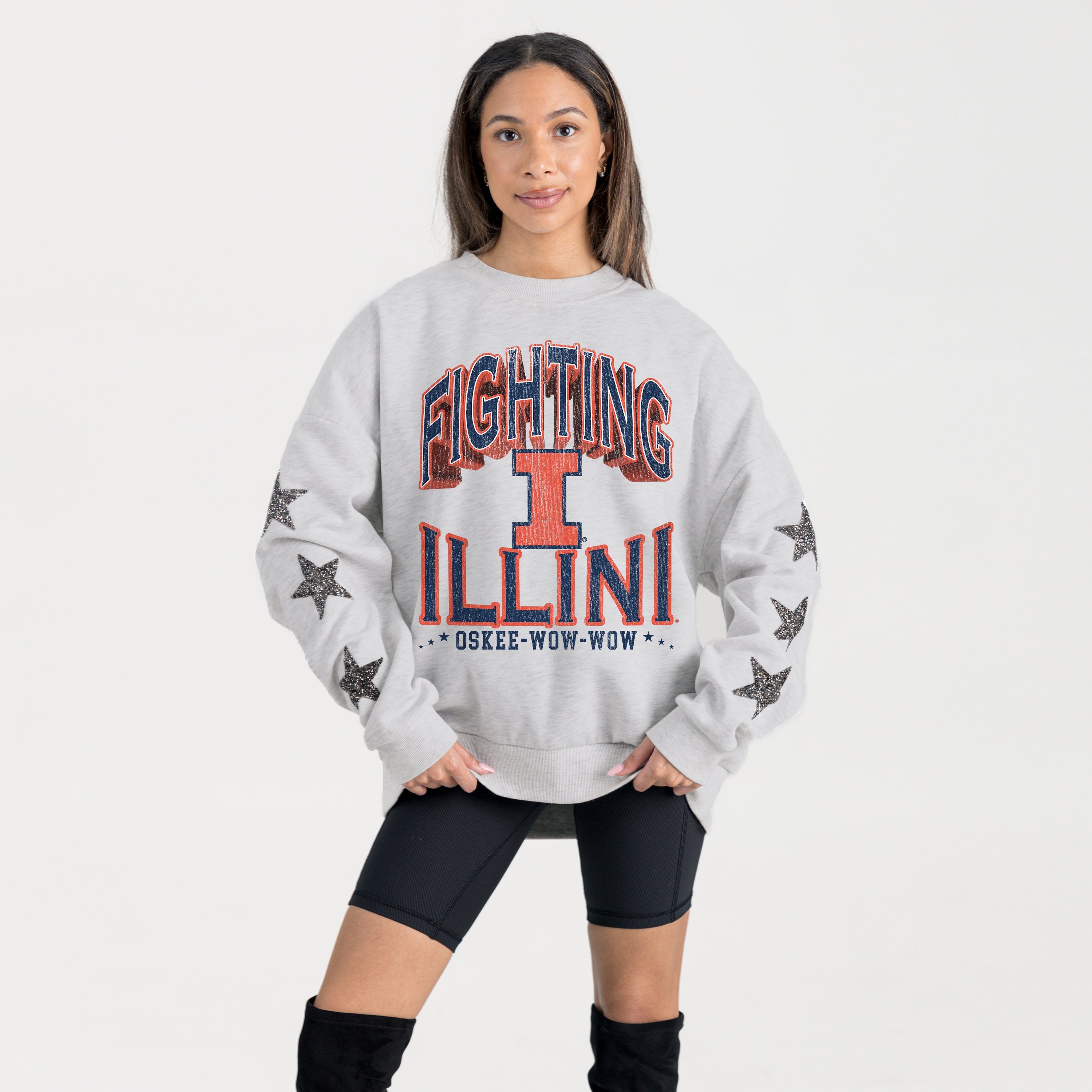 ILLINOIS FIGHTING ILLINI RESILIENCE STAR EMBELLISHED CREW SWEATSHIRT