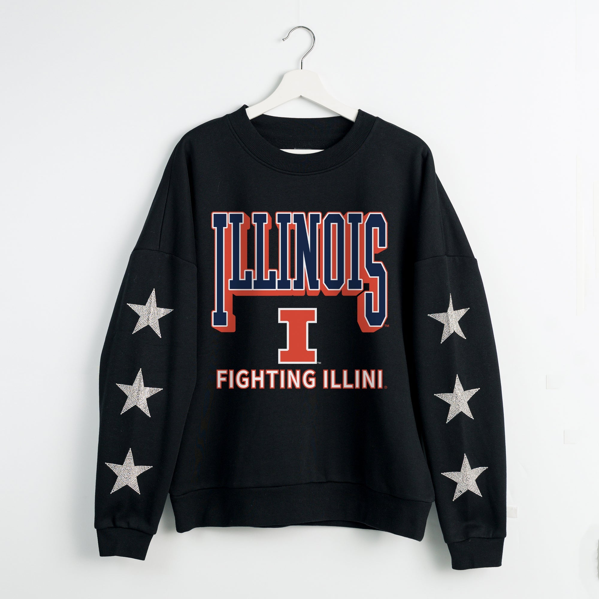 ILLINOIS FIGHTING ILLINI PURE VICTORY EMBELLISHED STAR SLEEVE CREWNECK PULLOVER