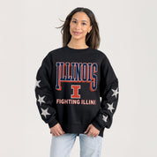 ILLINOIS FIGHTING ILLINI PURE VICTORY EMBELLISHED STAR SLEEVE CREWNECK PULLOVER
