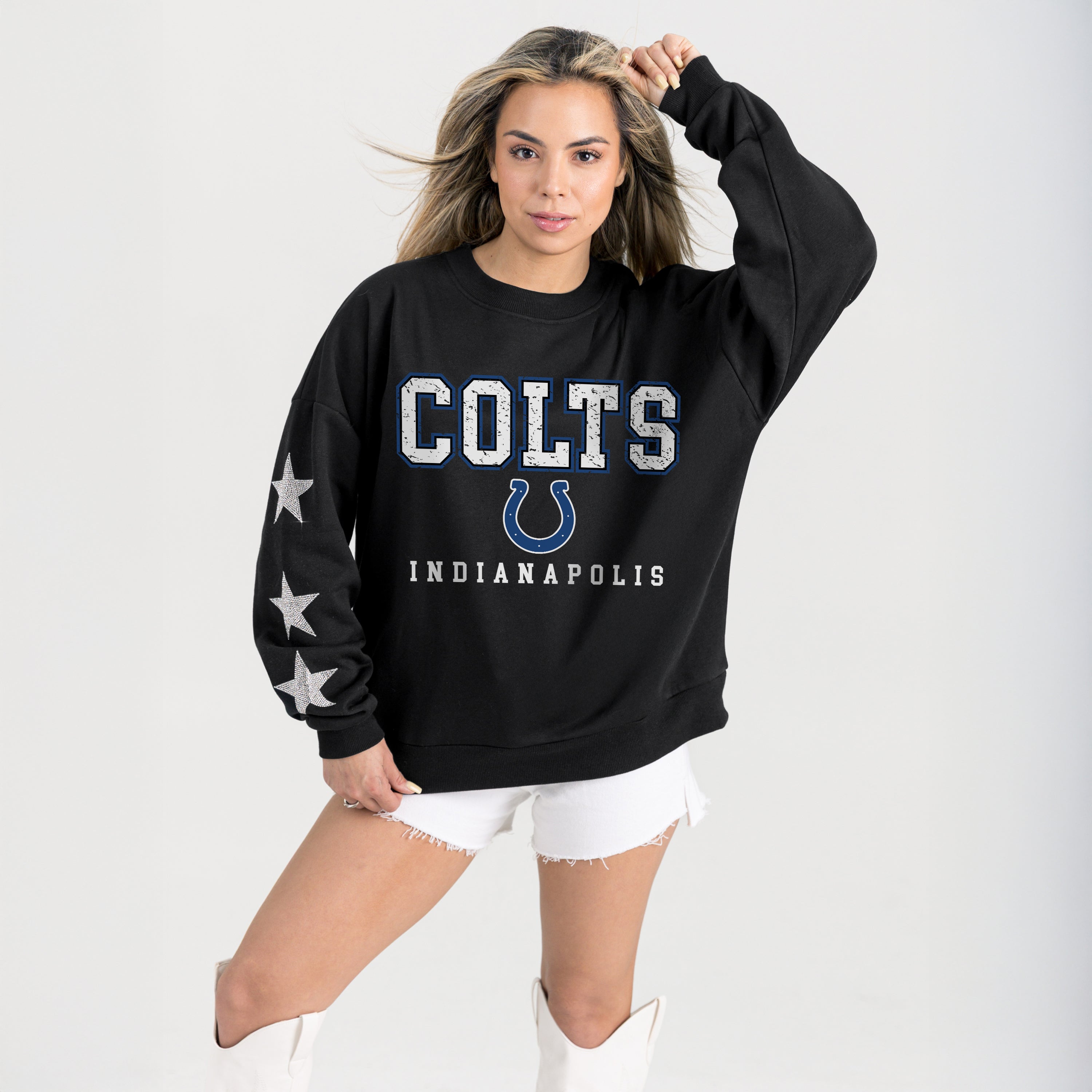 INDIANAPOLIS COLTS VELOCITY STAR EMBELLISHED CREW SWEATSHIRT
