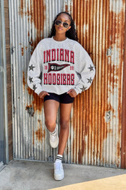 INDIANA HOOSIERS PENNANT PRIDE EMBELLISHED STAR SLEEVE CREWNECK PULLOVER