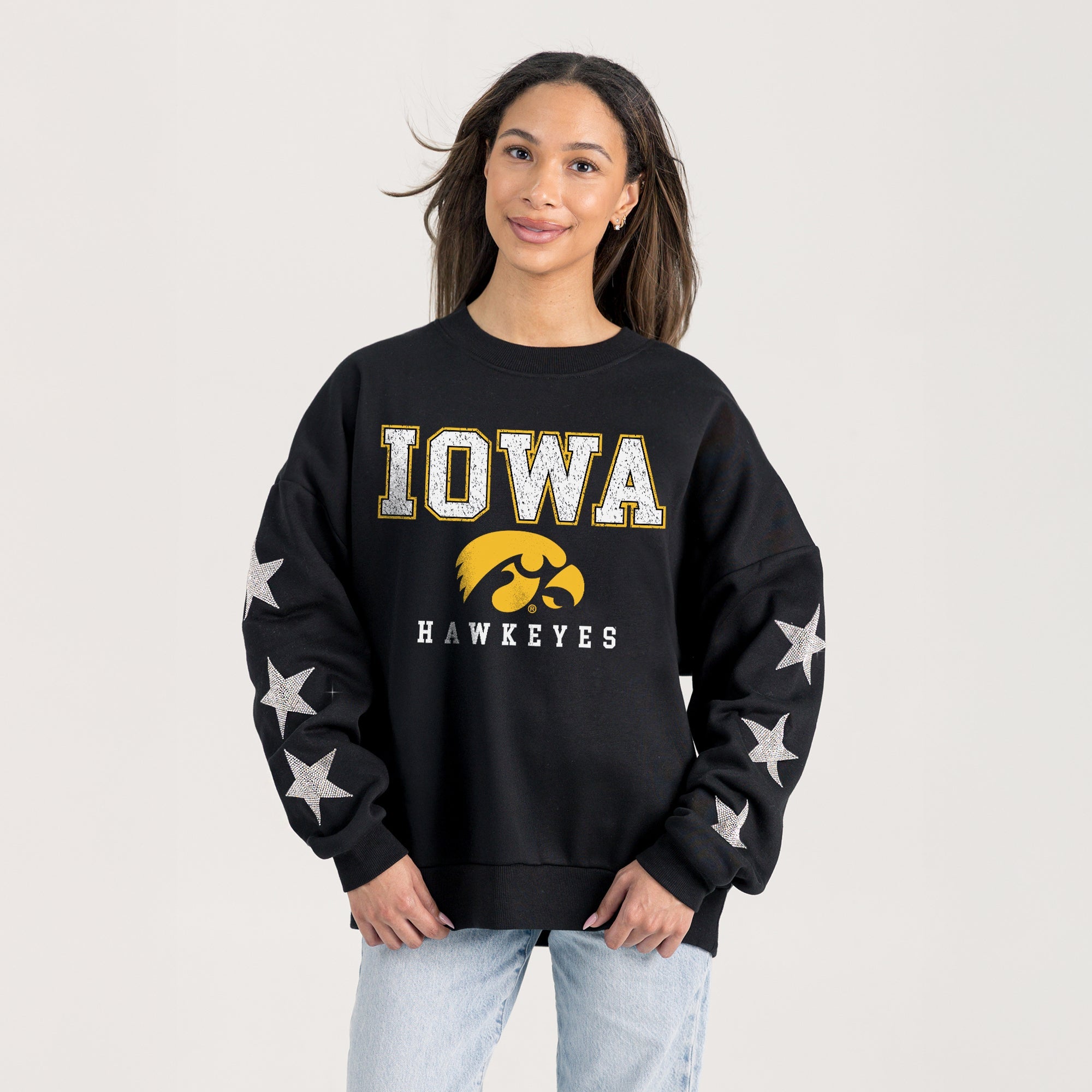 IOWA HAWKEYES VELOCITY STAR EMBELLISHED CREW SWEATSHIRT