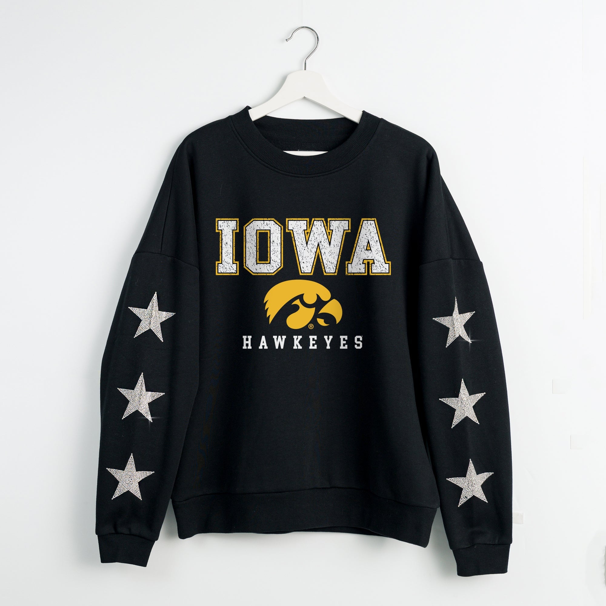 IOWA HAWKEYES VELOCITY STAR EMBELLISHED CREW SWEATSHIRT