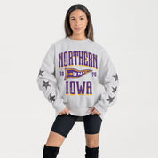 NORTHERN IOWA PANTHERS PENNANT PRIDE EMBELLISHED STAR SLEEVE CREWNECK PULLOVER