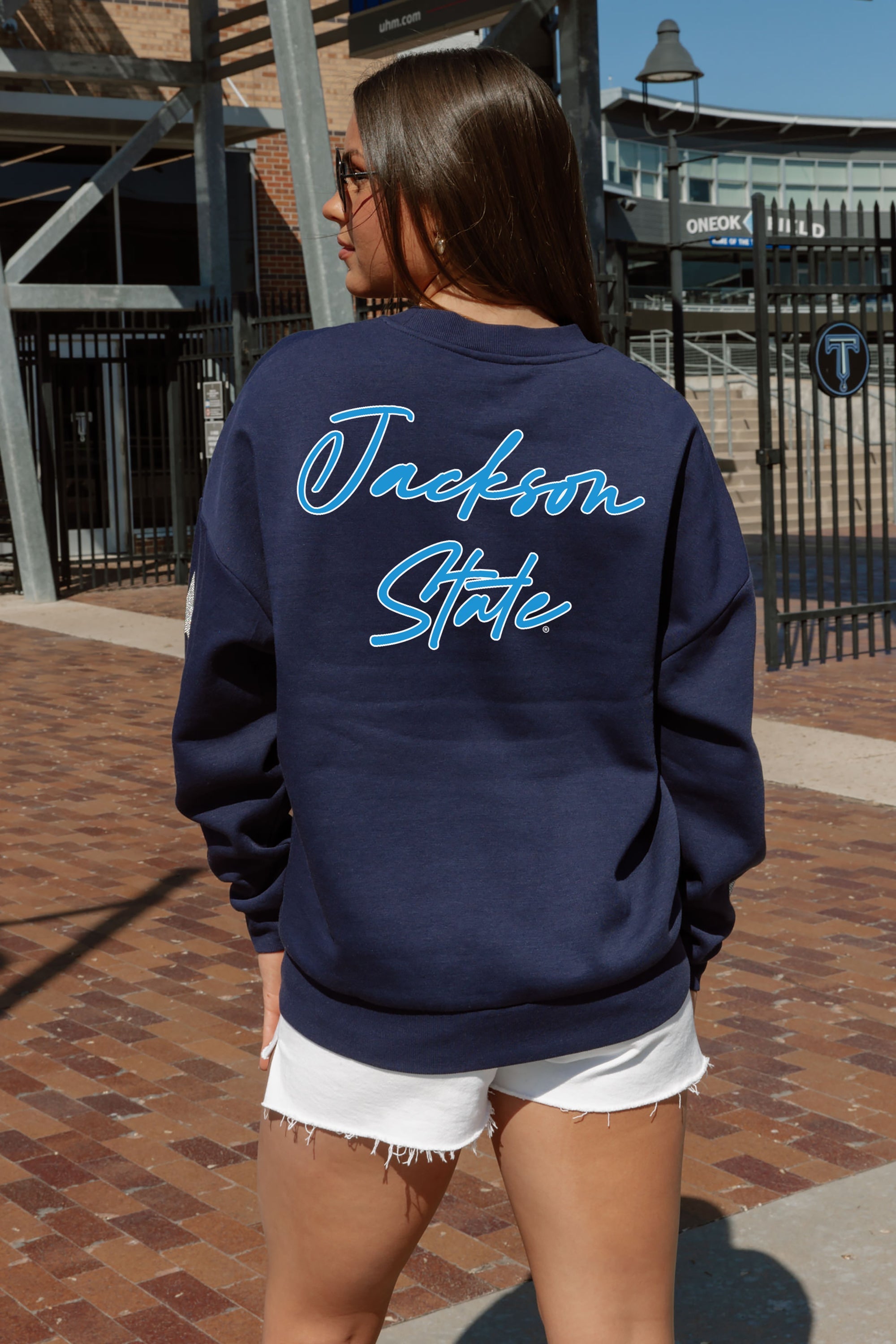 JACKSON STATE TIGERS DEDICATION EMBELLISHED STAR SLEEVE CREWNECK PULLOVER