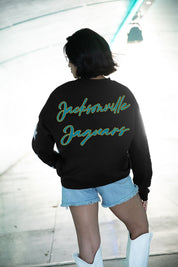 JACKSONVILLE JAGUARS RADIANT ENERGY EMBELLISHED STAR SLEEVE CREWNECK PULLOVER