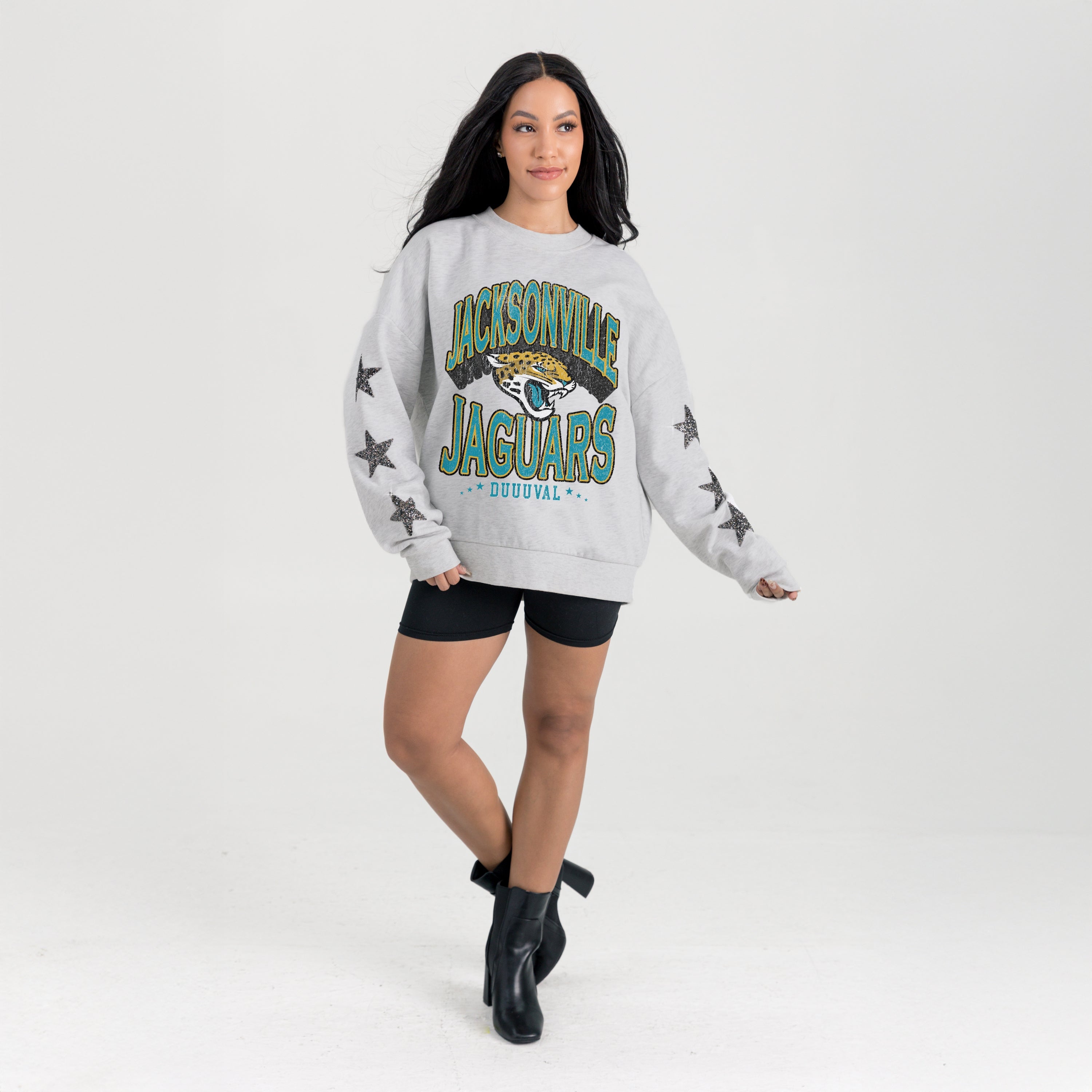 JACKSONVILLE JAGUARS RESILIENCE STAR EMBELLISHED CREW SWEATSHIRT