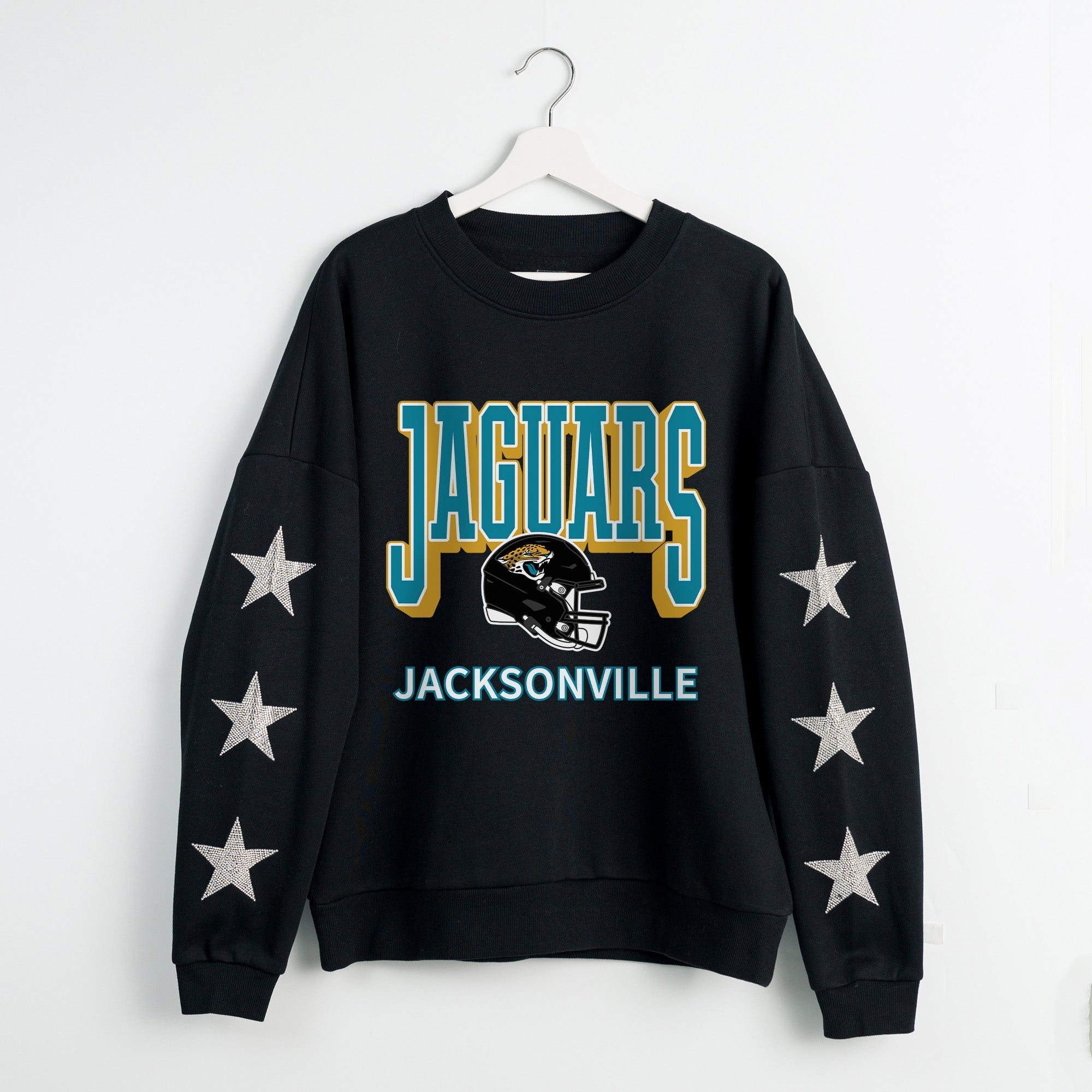JACKSONVILLE JAGUARS PURE VICTORY STAR EMBELLISHED CREW SWEATSHIRT