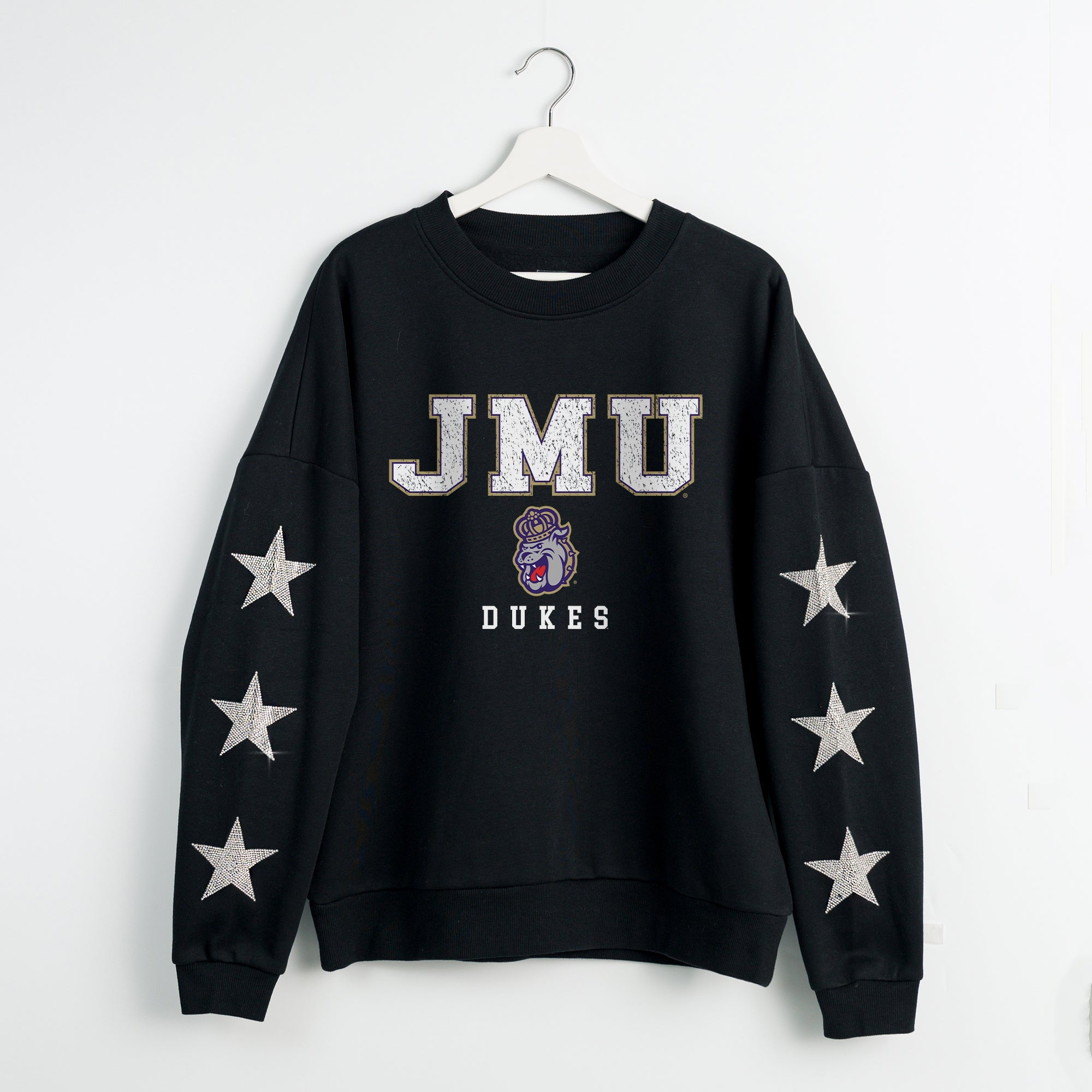 JAMES MADISON DUKES VELOCITY STAR EMBELLISHED CREW SWEATSHIRT