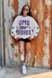 JAMES MADISON DUKES PENNANT PRIDE EMBELLISHED STAR SLEEVE CREWNECK PULLOVER
