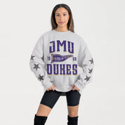 JAMES MADISON DUKES PENNANT PRIDE EMBELLISHED STAR SLEEVE CREWNECK PULLOVER