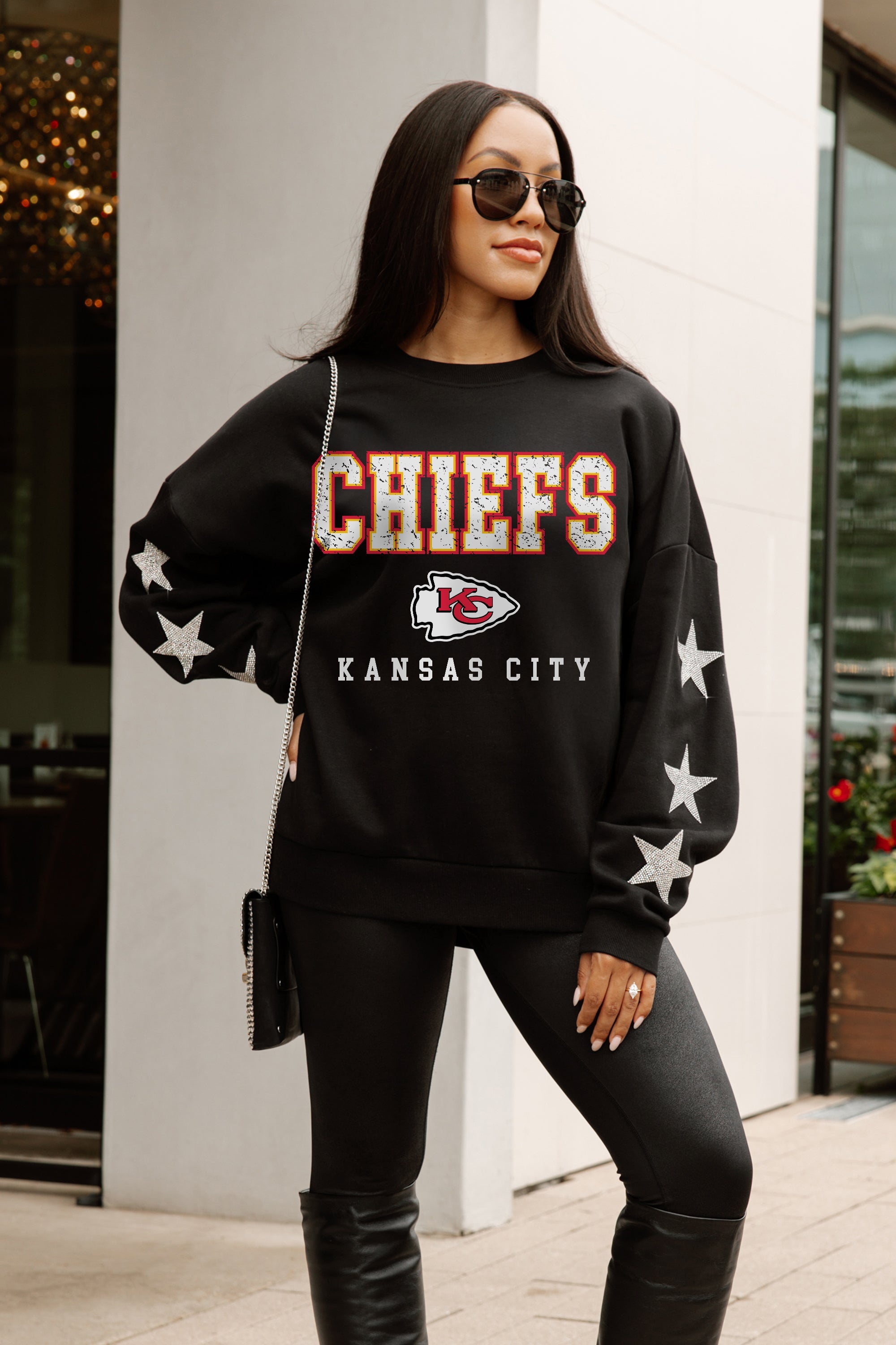 KANSAS CITY CHIEFS VELOCITY STAR EMBELLISHED CREW SWEATSHIRT