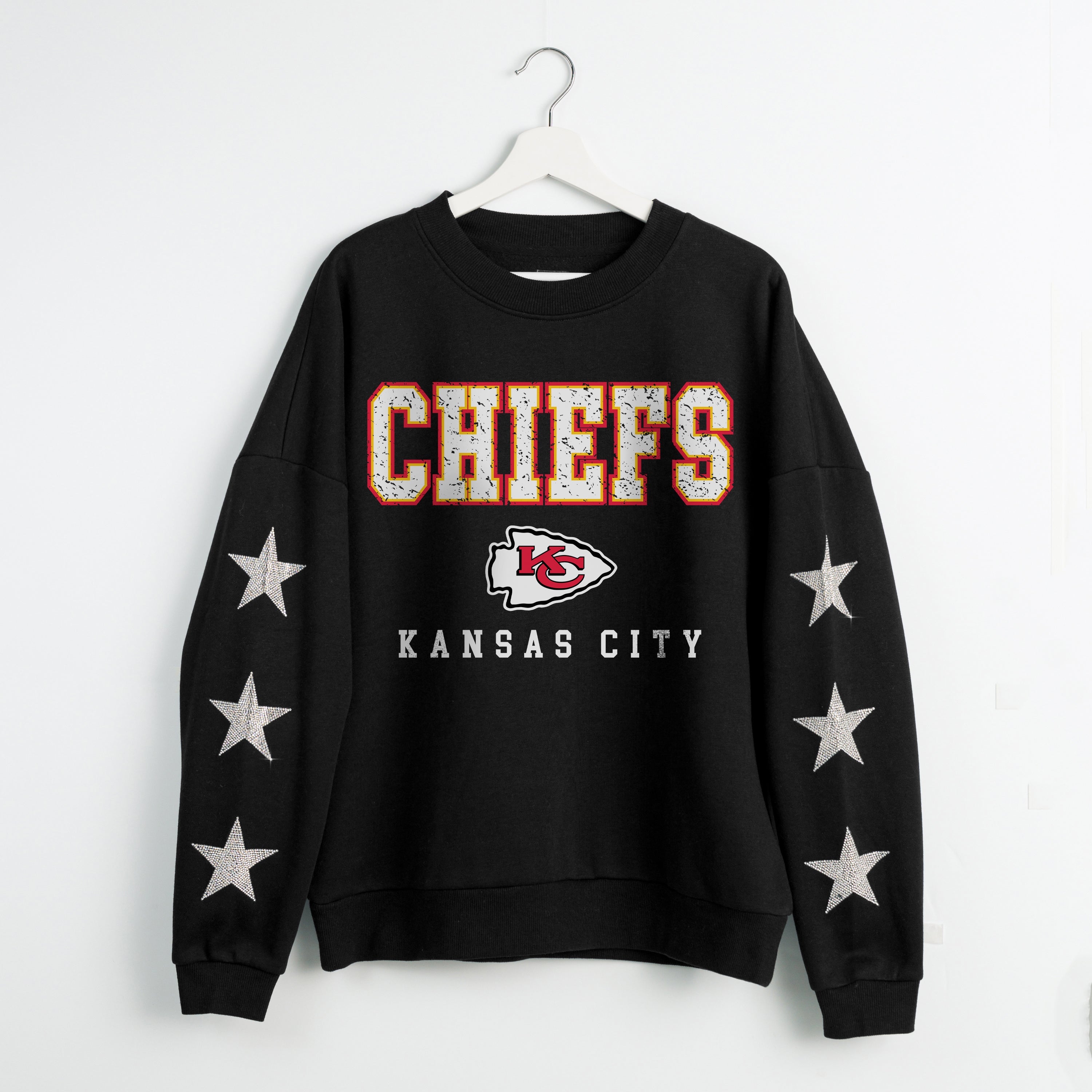 KANSAS CITY CHIEFS VELOCITY STAR EMBELLISHED CREW SWEATSHIRT