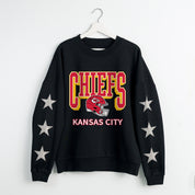 KANSAS CITY CHIEFS PURE VICTORY STAR EMBELLISHED CREW SWEATSHIRT