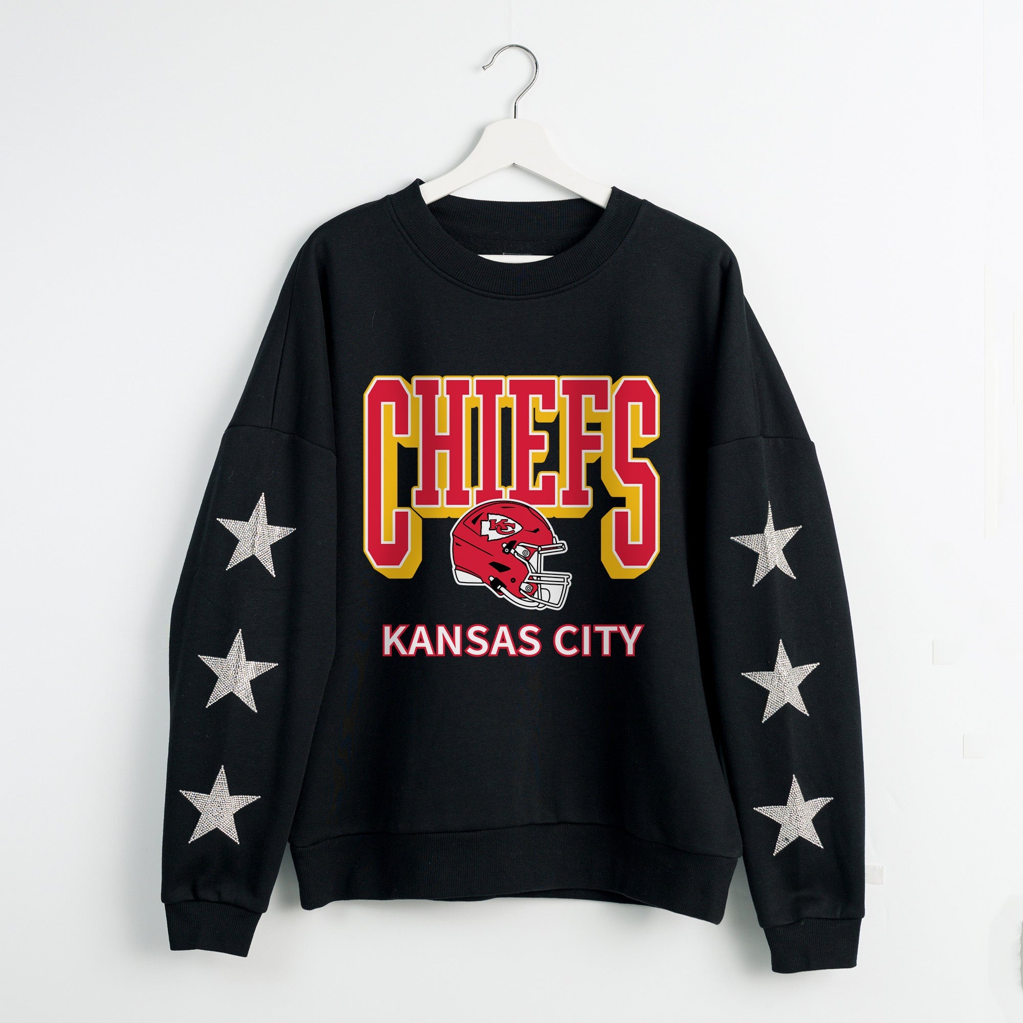 KANSAS CITY CHIEFS PURE VICTORY STAR EMBELLISHED CREW SWEATSHIRT