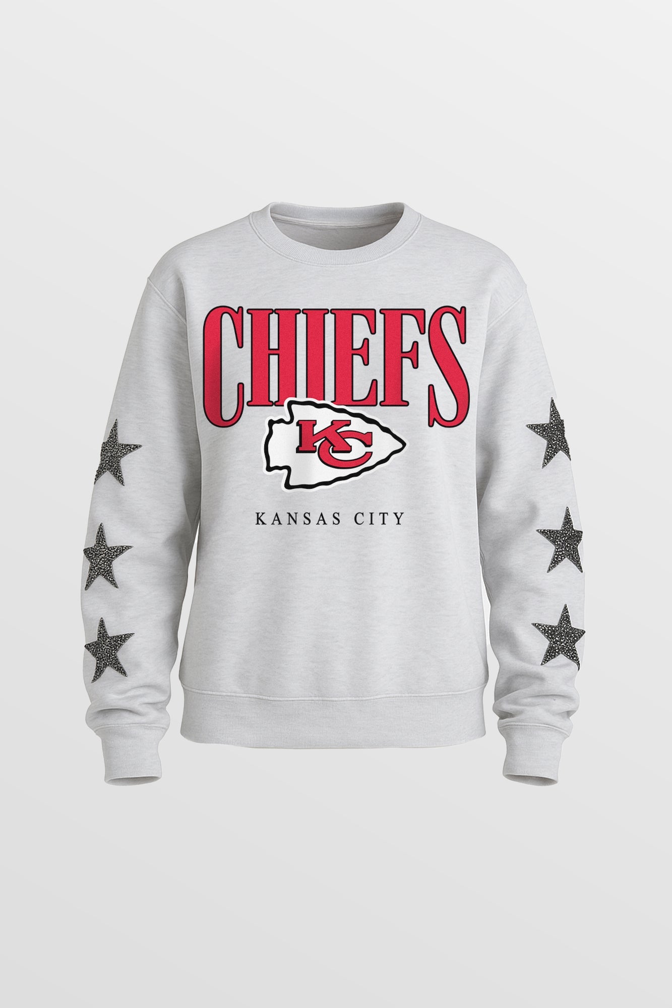 KANSAS CITY CHIEFS BOLD PLAY STAR EMBELLISHED CREW SWEATSHIRT BY RANDI MAHOMES