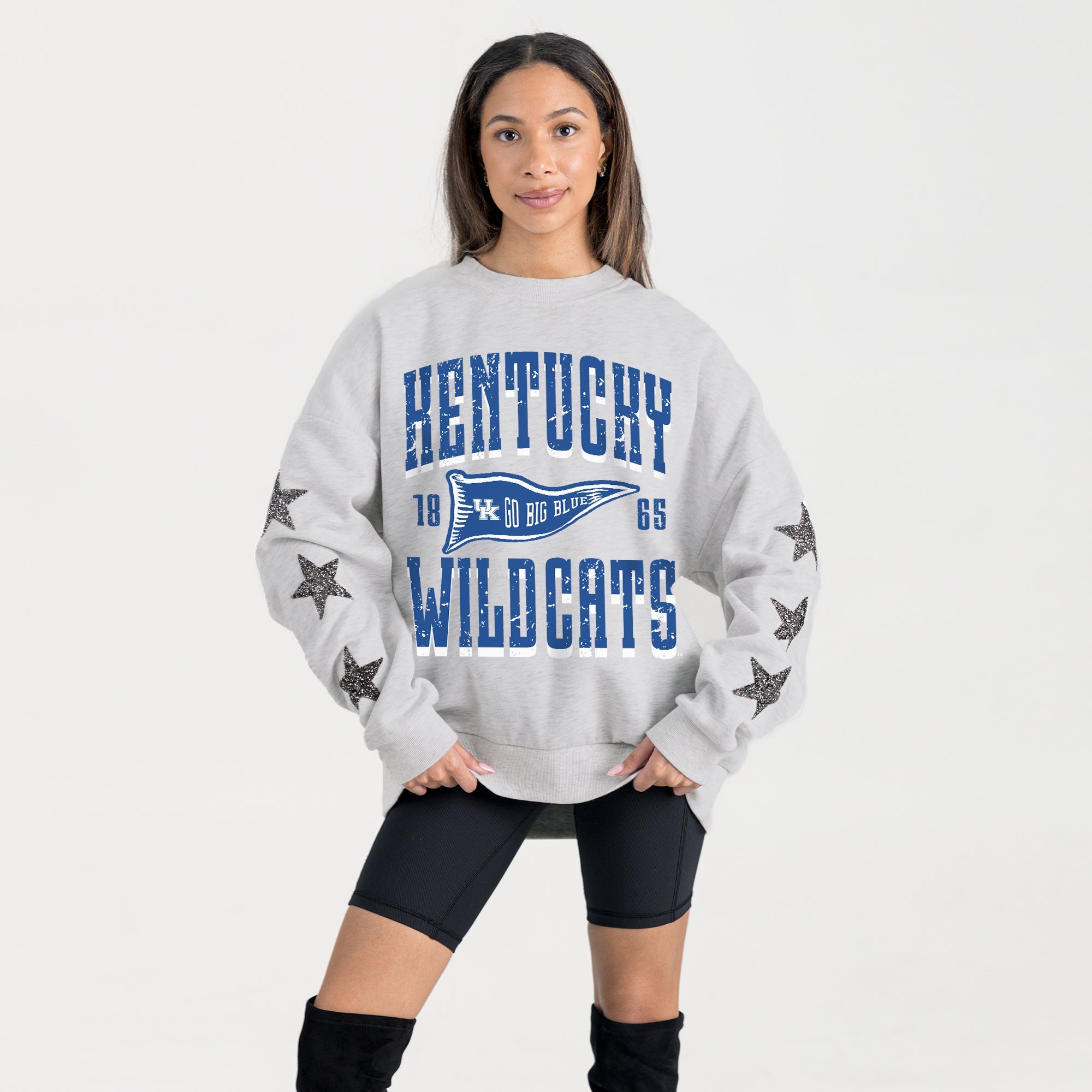 KENTUCKY WILDCATS PENNANT PRIDE EMBELLISHED STAR SLEEVE CREWNECK PULLOVER