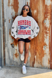 KANSAS JAYHAWKS PENNANT PRIDE EMBELLISHED STAR SLEEVE CREWNECK PULLOVER