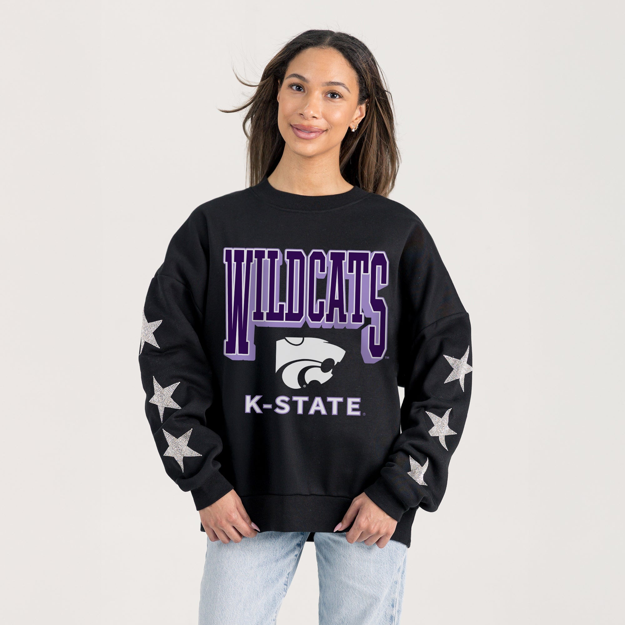 KANSAS STATE WILDCATS PURE VICTORY EMBELLISHED STAR SLEEVE CREWNECK PULLOVER