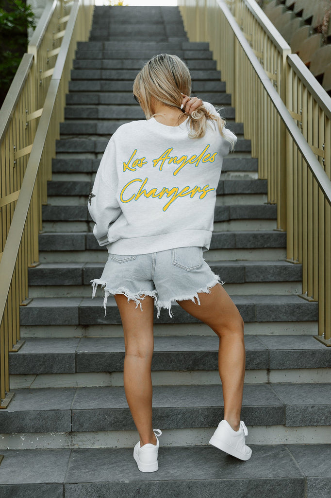 LOS ANGELES CHARGERS RADIANT ENERGY EMBELLISHED STAR SLEEVE CREWNECK PULLOVER