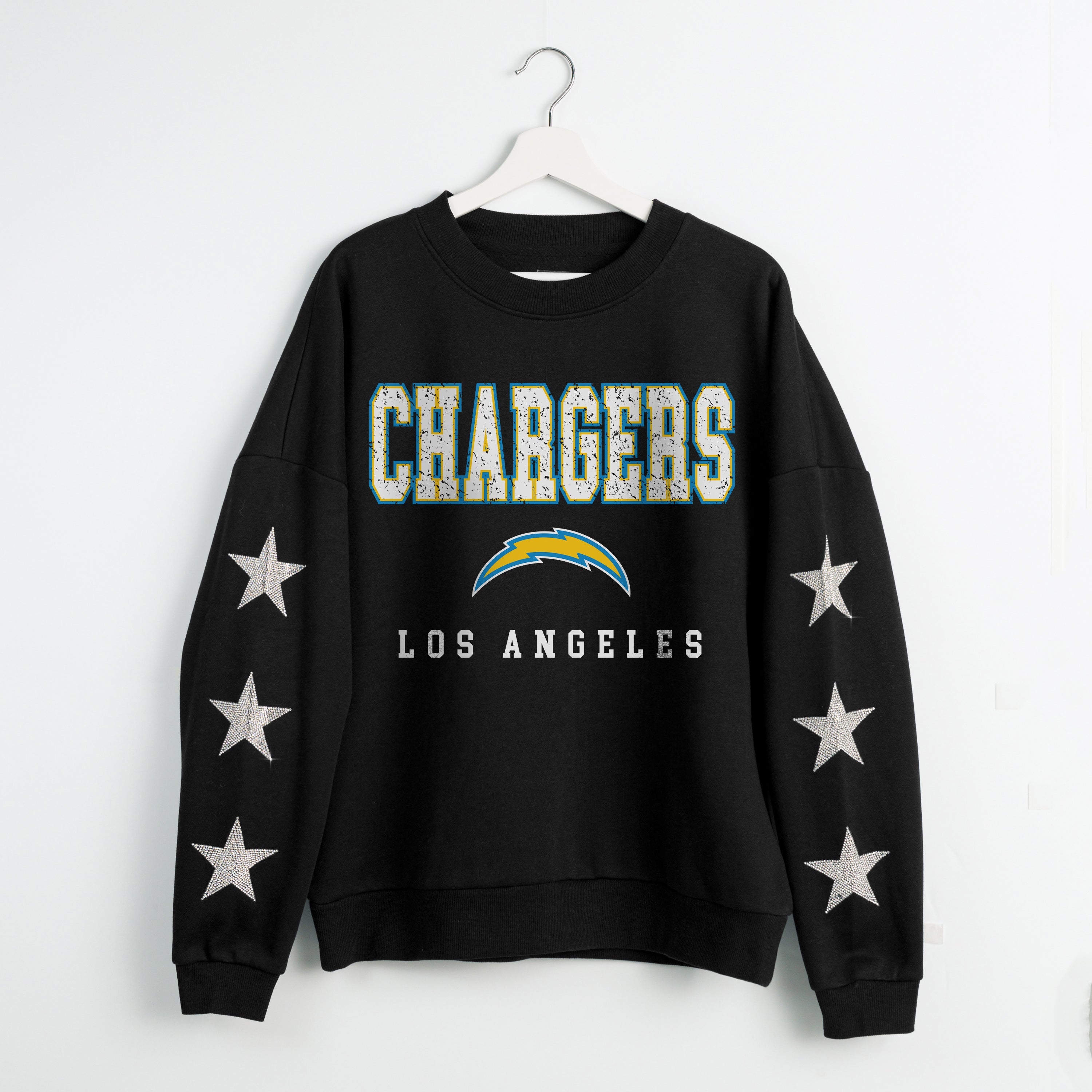 LOS ANGELES CHARGERS VELOCITY STAR EMBELLISHED CREW SWEATSHIRT