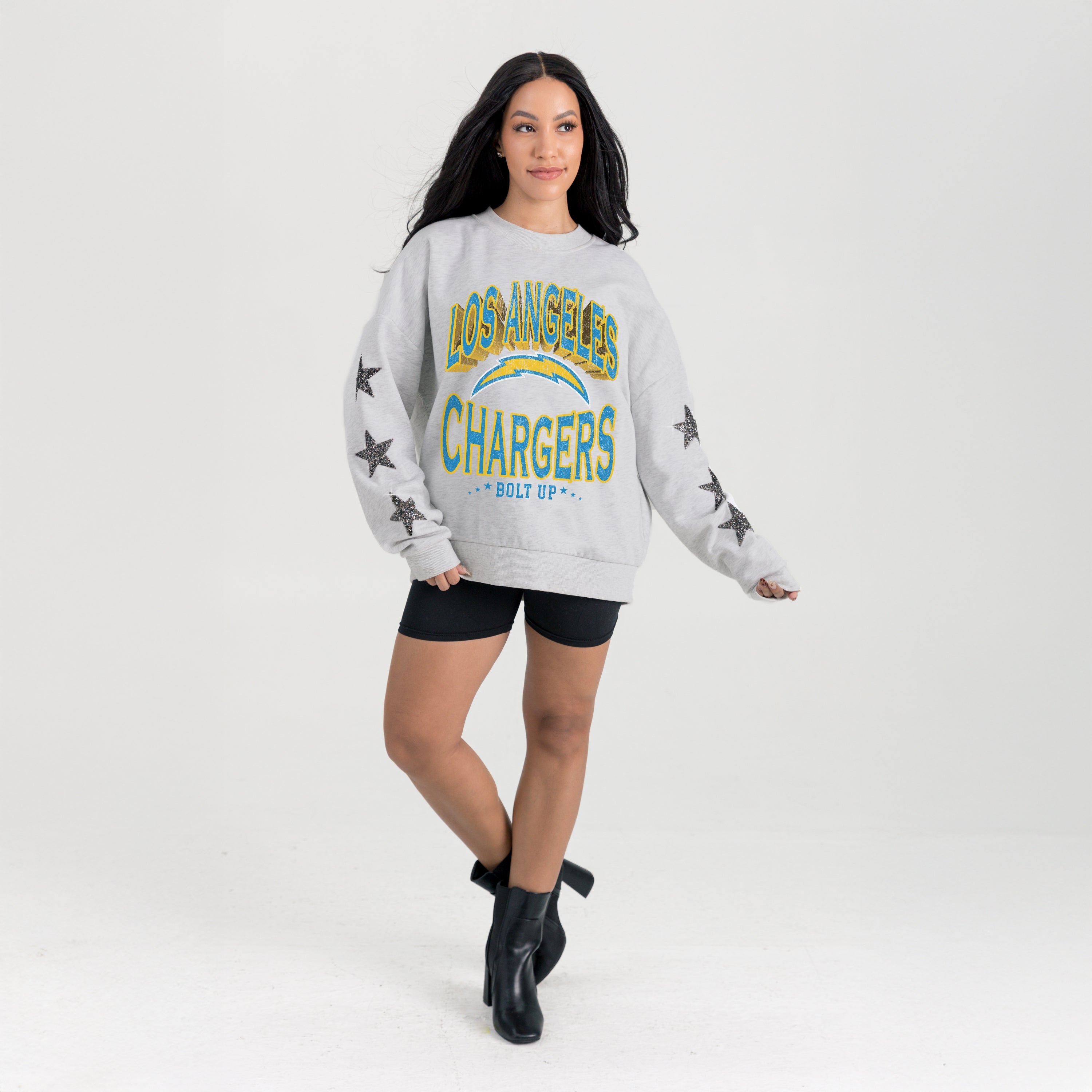 LOS ANGELES CHARGERS RESILIENCE STAR EMBELLISHED CREW SWEATSHIRT