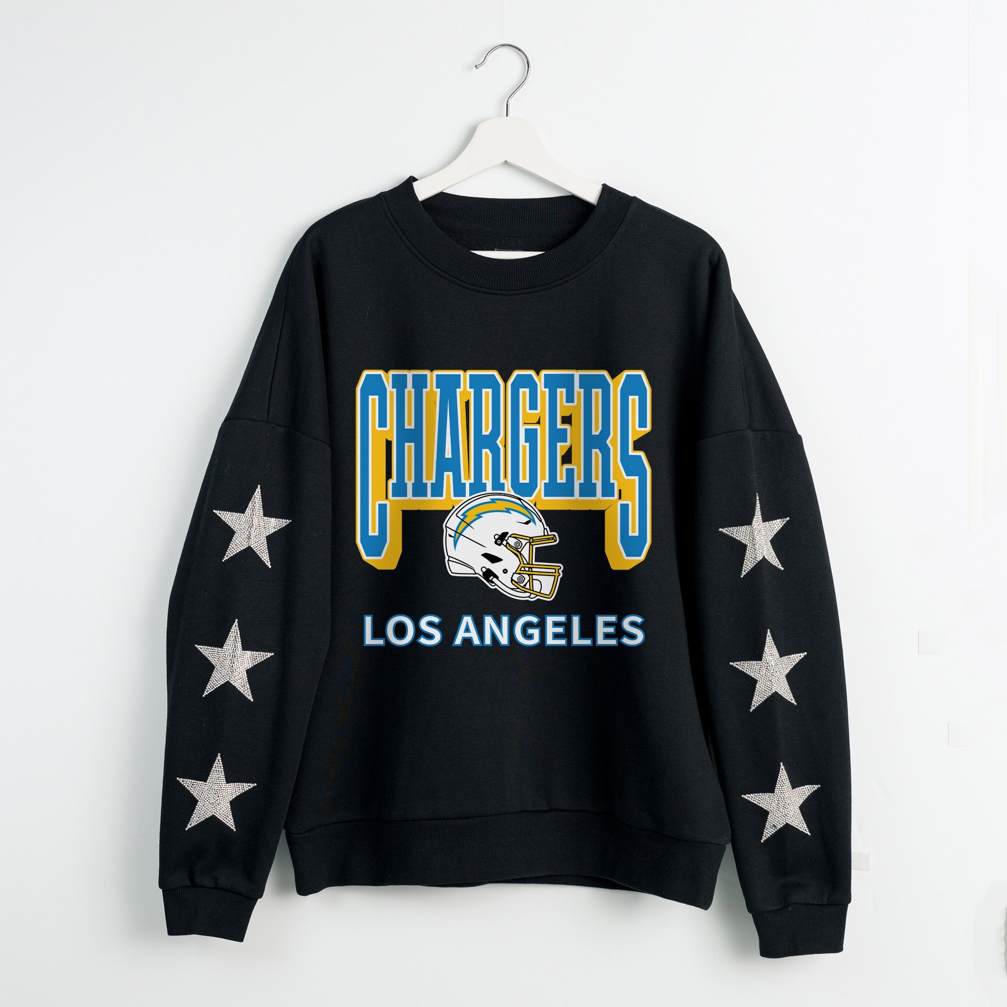 LOS ANGELES CHARGERS PURE VICTORY STAR EMBELLISHED CREW SWEATSHIRT