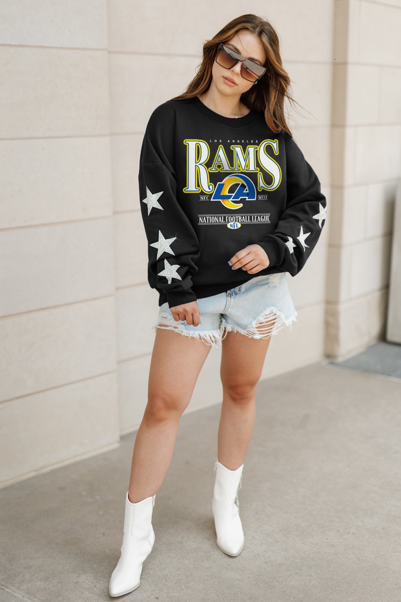 LOS ANGELES RAMS Gameday Glimmer Embellished Star-Sleeve Pullover